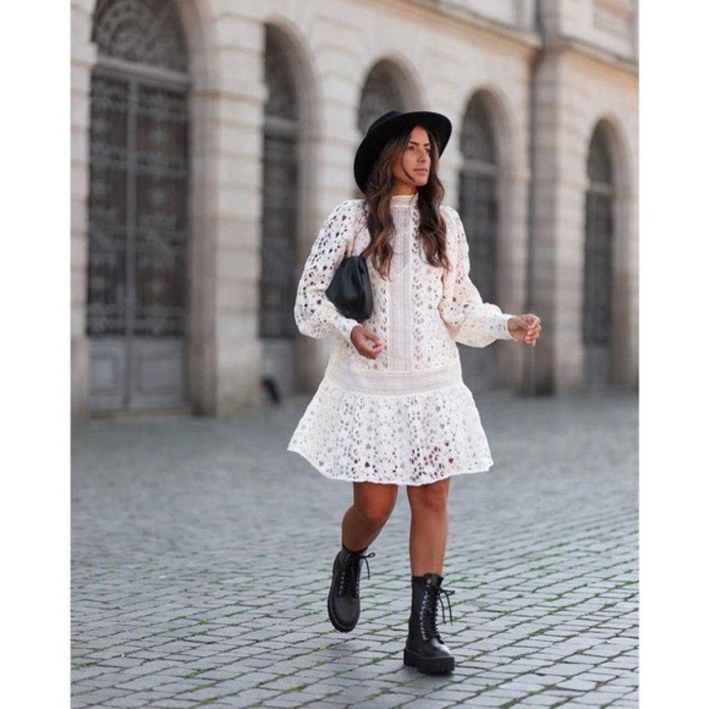 NWT H&M Openwork Lace Dress Creme Dress XS - Picture 9 of 16